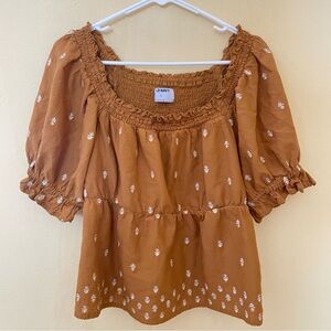 Old Navy Brown Smocked Puff Sleeve Top Sz-M